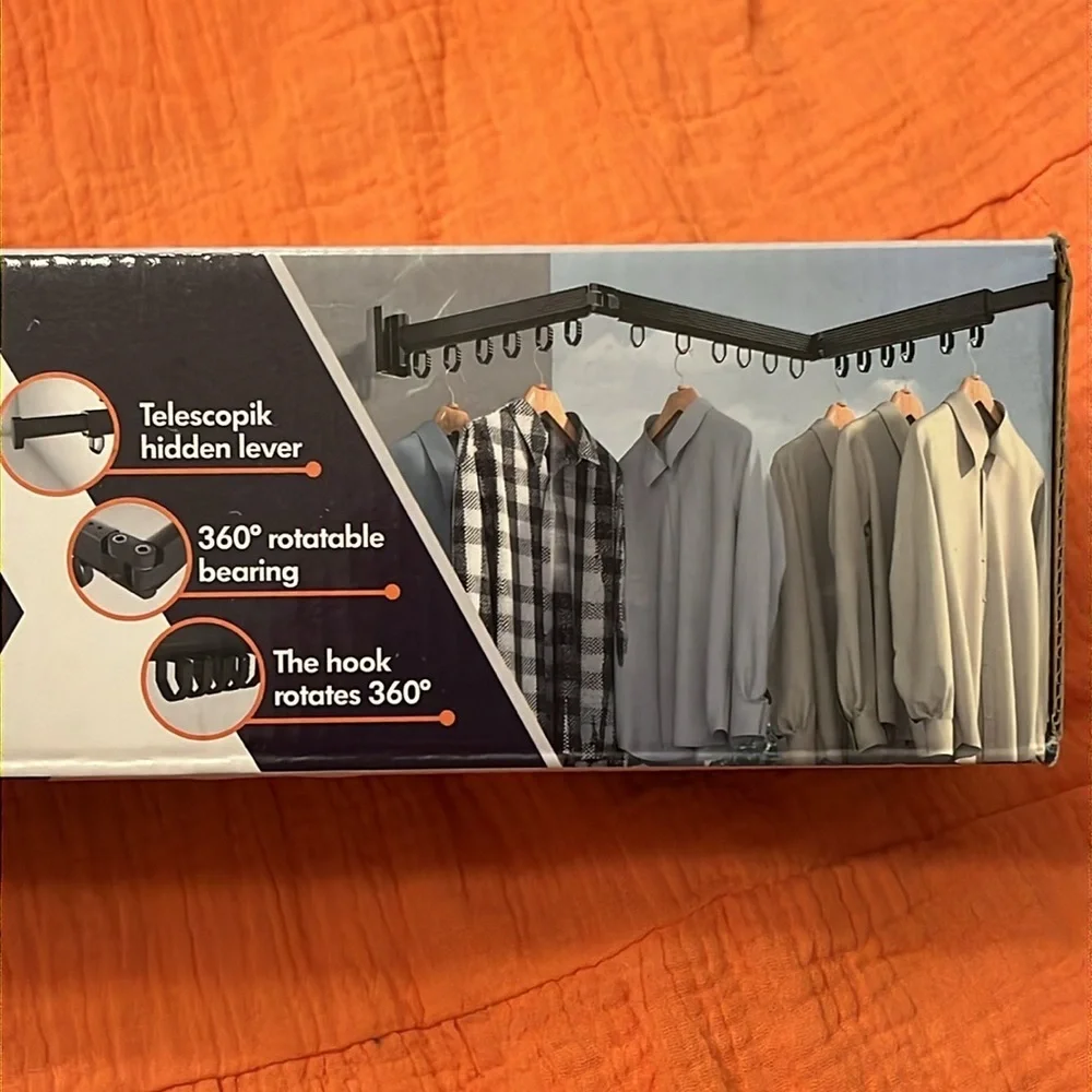 Clothes Hanger Drying Rack Wall Mounted Space Saver Closet Tri-Fold Dark Gray